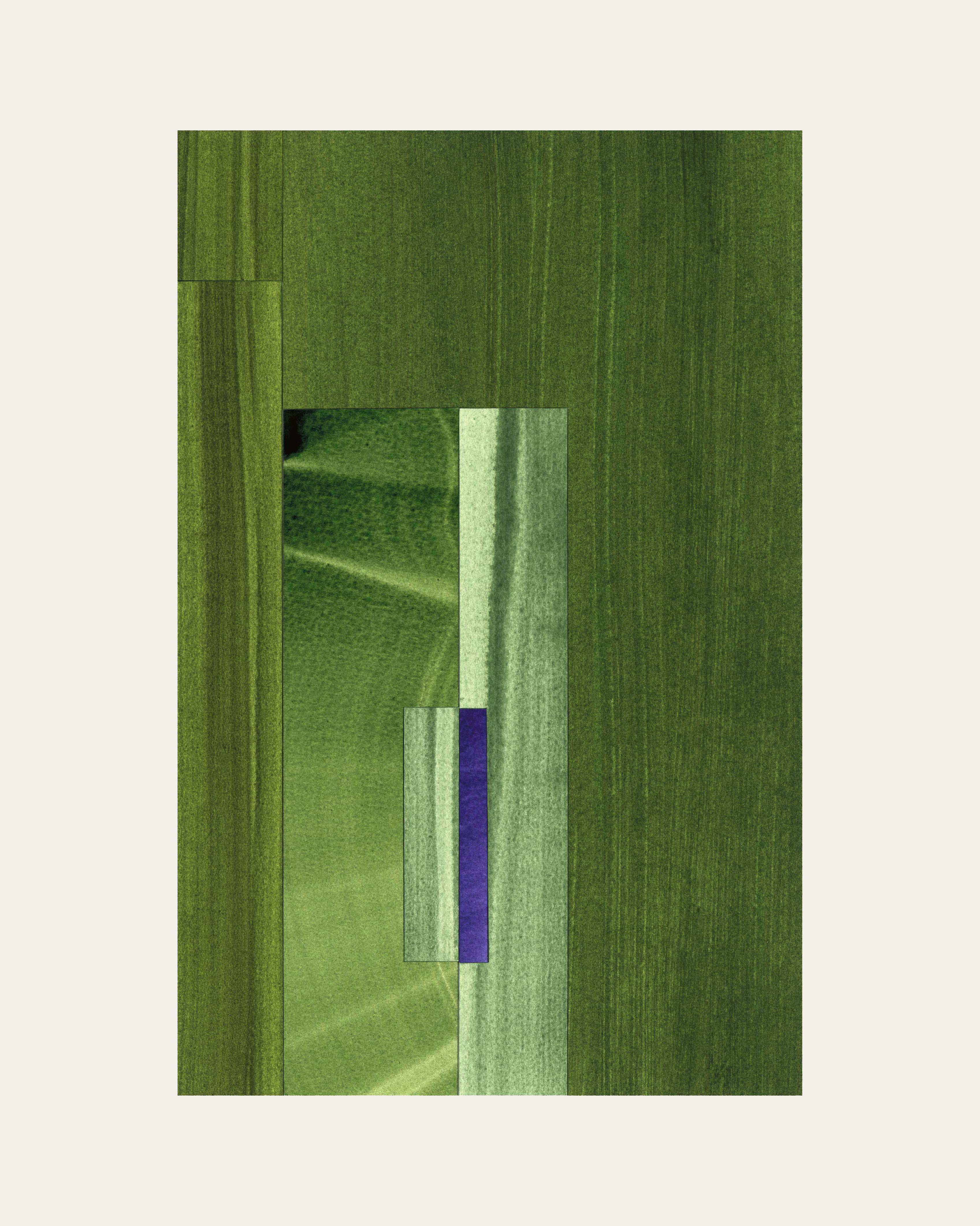  Geometric abstract artwork with olive green, sage green and midnight blue colours