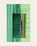 Geometric abstract artwork with green, turquoise and midnight blue colours