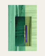 Geometric abstract artwork with green, turquoise and midnight blue colours