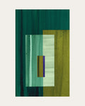 Geometric abstract artwork with forest green, olive green, turquoise and midnight blue