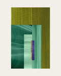 Geometric abstract artwork with olive green, turquoise and midnight blue colours