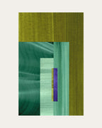Geometric abstract artwork with olive green, turquoise and midnight blue colours