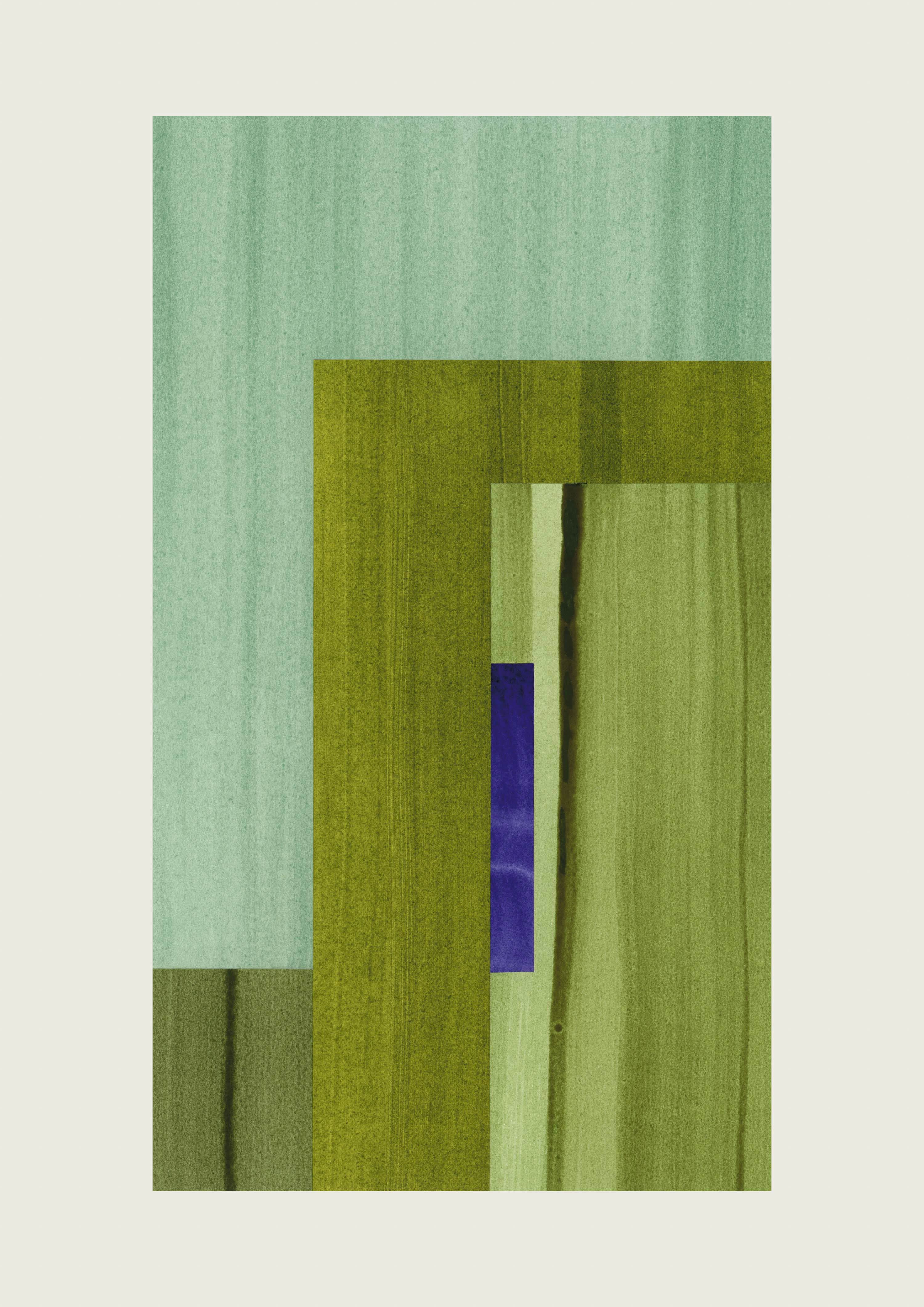 moss green and turquoise abstract artwork with geometric shapes