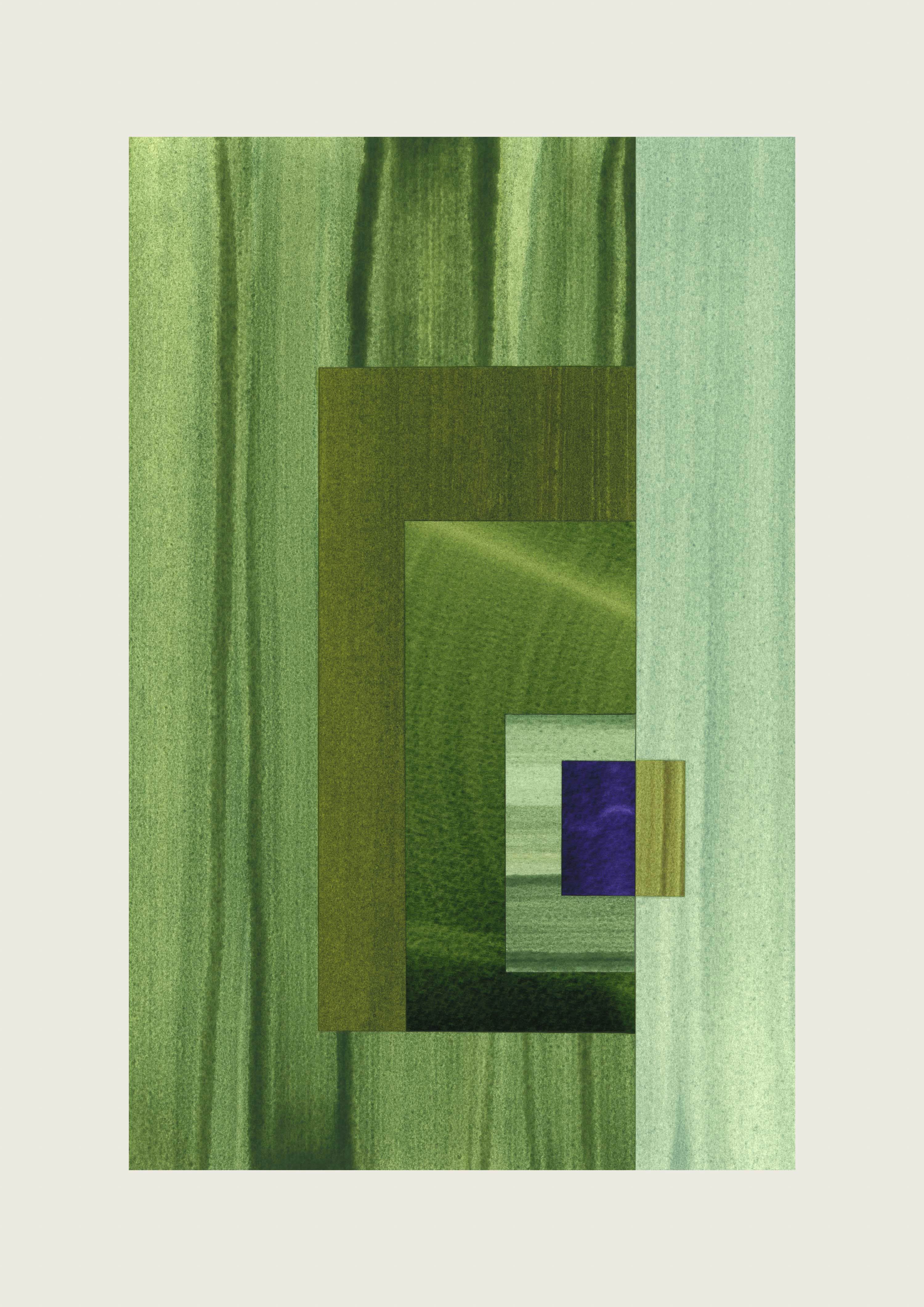 green and blue abstract artwork with geometric shapes