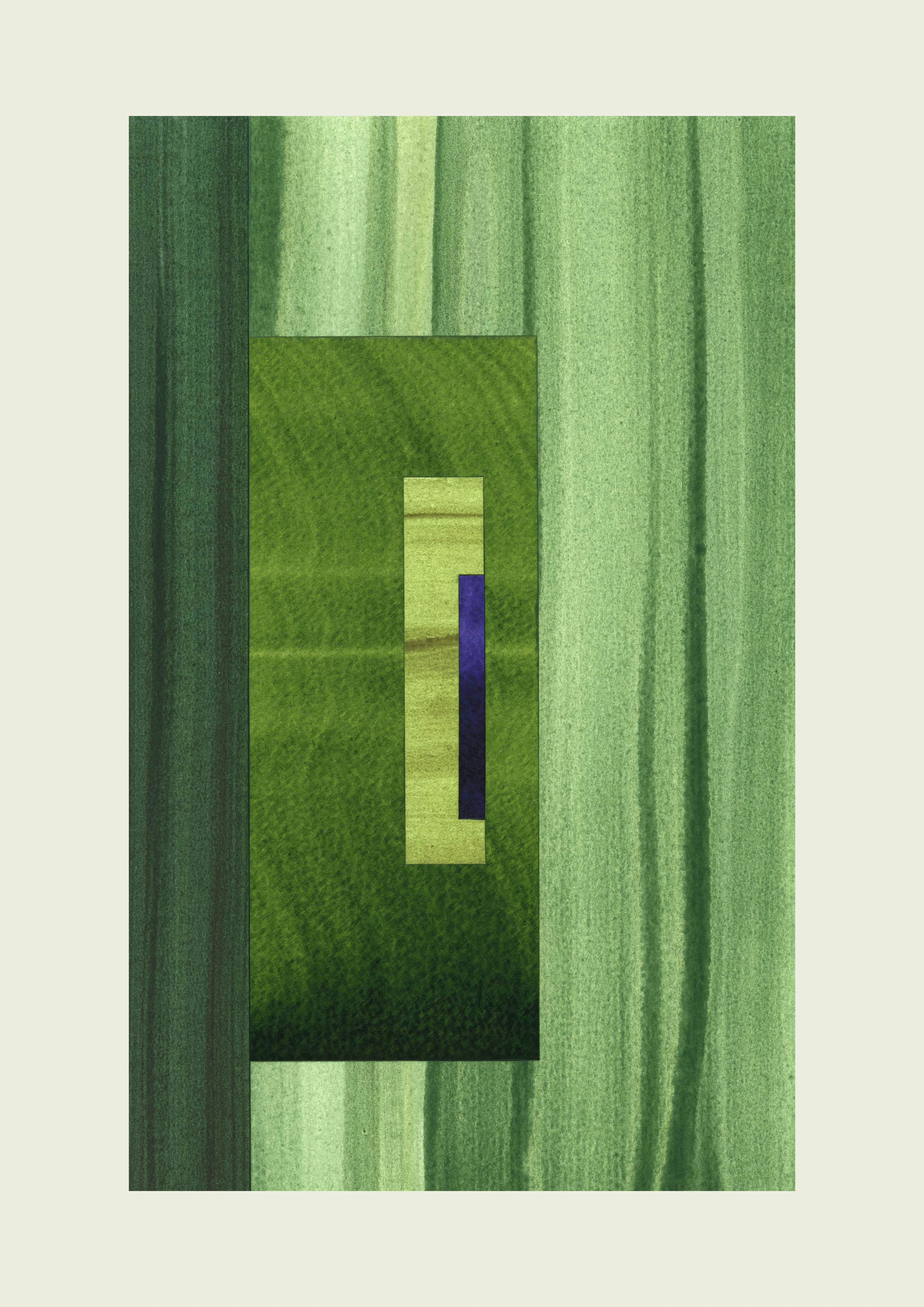 green and blue abstract artwork with geometric shapes