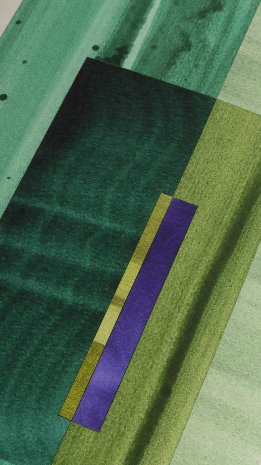 Geometric abstract artwork, fine art print. Close-up detail shot of abstract artwork with rectangular shapes in turquoise,  green and blue showcasing the high quality and fine details.